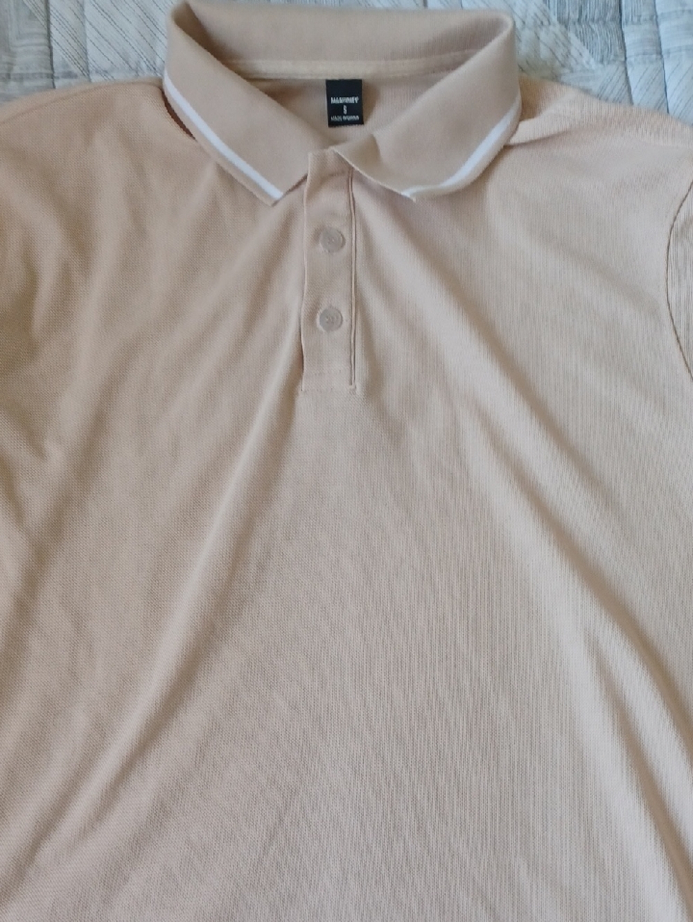 MANFINITY Beige Polo with White Collar Stripe